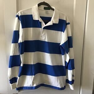 Vintage Outer Banks Blue & White Rugby Long Sleeve Polo 100% Cotton large